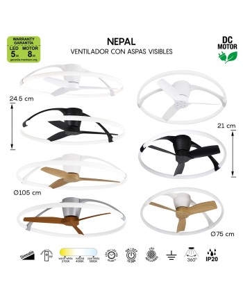 NEPAL MINI * VENTILADOR BLANCO LED CON MANDO